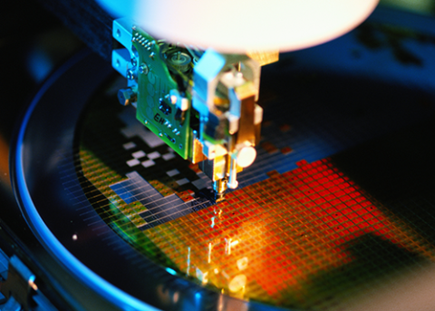 detailed and colorized image of a semiconductor chip